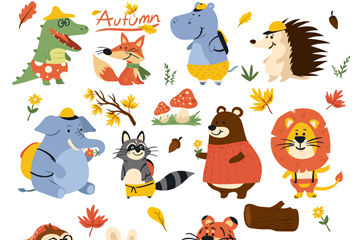 13款卡通秋季动物设计矢量素材