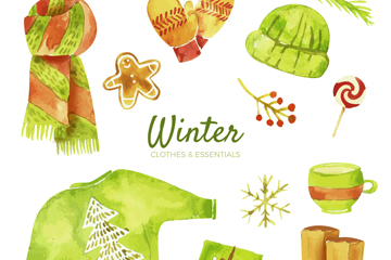 12款水彩绘绿色冬季物品矢量素材